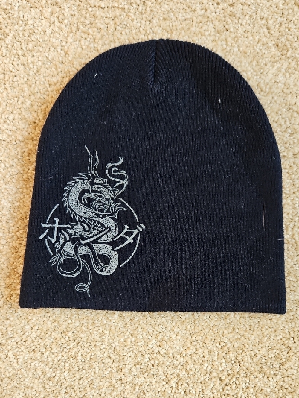 Honda Size OS Black Dragon Graphic Beanie Skull Cap - Picture 2 of 5